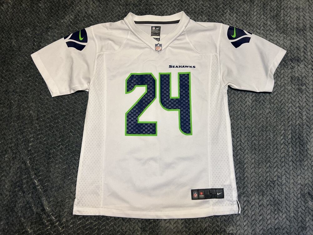 Seattle Seahawks Football Jersey Youth Large White #24 Marshawn Lynch Nike NFL